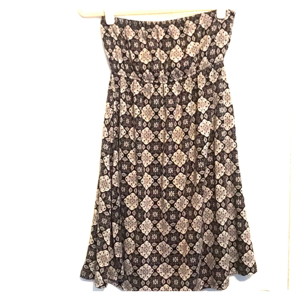 Grey/black print strapless dress